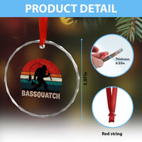 Retro Bigfoot Fishing Crystal Glass Ornament Funny Retro Sasquatch Bassquatch Fisherman - Wonder Print Shop