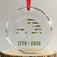 Retro Bigfoot Saw It All USA 250th Anniversary Crystal Glass Ornament 250 Years 1776 2026 4th of July Sasquatch Flag
