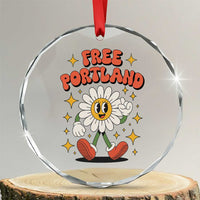 Retro Daisy Free Portland Crystal Glass Ornament Oregon Freedom Fighter Flower Groovy Graphic - Wonder Print Shop