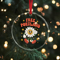 Retro Daisy Free Portland Crystal Glass Ornament Oregon Freedom Fighter Flower Groovy Graphic - Wonder Print Shop