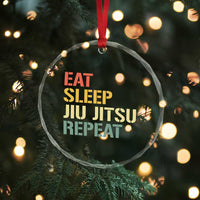 Retro Eat Sleep Jiu Jitsu Repeat Crystal Glass Ornament Vintage JiuJitsu BJJ - Wonder Print Shop