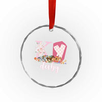 Retro Floral KY Horse Racing Graphic Crystal Glass Ornament Pink Gingham Southern Belle Derby Day Aesthetic