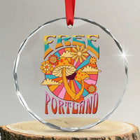 Retro Free Portland Patriotic Crystal Glass Ornament Oregon Freedom Trippy 70s Mushroom Graphic TS02