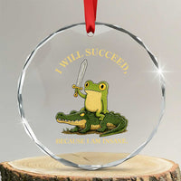 Retro Goblincore Sword Frog Riding Alligator Meme Crystal Glass Ornament I Will Succeed Because I Am Insane Chaotic Motivation