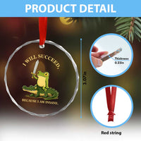 Retro Goblincore Sword Frog Riding Alligator Meme Crystal Glass Ornament I Will Succeed Because I Am Insane Chaotic Motivation