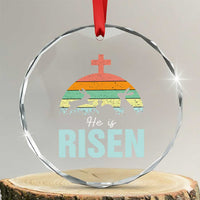 Retro He is Risen Crystal Glass Ornament Bunny Easter Cross Christian Religious Jesus Has Risen - Wonder Print Shop