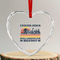 Retro I Found Jesus Still Looking Bigfoot Heart Crystal Glass Ornament Funny Sasquatch Bigfoot Believer Christian Humor