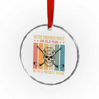 Retro Ice Hockey Player Crystal Glass Ornament Funny Never Underestimate An Old Man - Wonder Print Shop