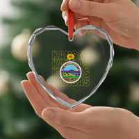 Retro Kansas Flag Vintage KS Souvenir Heart Crystal Glass Ornament