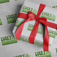 Retro Lucky Wrapping Paper Roll St Patricks Day Irish Shamrock