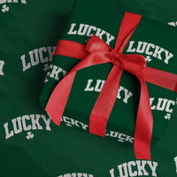 Retro Lucky Wrapping Paper Roll St Patricks Day Irish Shamrock Varsity