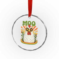 Retro Moo Chicken Wearing Sunglasses Graphic Crystal Glass Ornament Funny Groovy Farm Animal Pun Vintage Sunburst