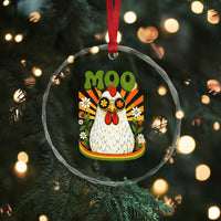 Retro Moo Chicken Wearing Sunglasses Graphic Crystal Glass Ornament Funny Groovy Farm Animal Pun Vintage Sunburst