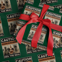 Retro Neil the Seal Caution Chaos in Blubber Wrapping Paper Roll Funny Viral Chaotic Elephant Seal Traffic Cone Meme