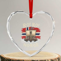 Retro Norge Viking Longship Ro Ro Heart Crystal Glass Ornament Patriotic Norge Norwegian Flag Funny Rowing Support