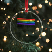 Retro Rainbow Ally Distressed Stripes Graphic Crystal Glass Ornament LGBTQ Support Pride Month