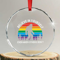 Retro Rainbow Bigfoot Crystal Glass Ornament Believe In Yourself Even When Others Don't