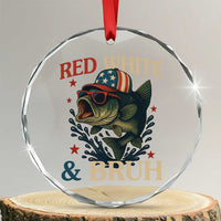 Retro Red White And Bruh Fishing Crystal Glass Ornament Funny Patriotic Bass 4th Of July - Wonder Print Shop