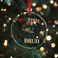 Retro Red White And Bruh Fishing Crystal Glass Ornament Funny Patriotic Bass 4th Of July - Wonder Print Shop