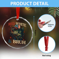 Retro Red White And Bruh Fishing Crystal Glass Ornament Funny Patriotic Bass 4th Of July - Wonder Print Shop
