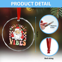 Retro Santa Xmas Crystal Glass Ornament Groovy Cute Santa Claus Christmas Vibes Xmas TS02
