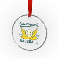 Retro Savannah Baseball Est. 2016 Crystal Glass Ornament Funny Banana and Ball Vintage Sports - Wonder Print Shop