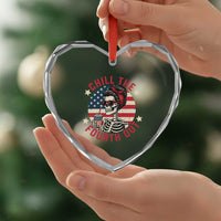 Retro Skeleton 4th of July Heart Crystal Glass Ornament Chill The Fourth Out Funny Patriotic American Flag - Wonder Print Shop