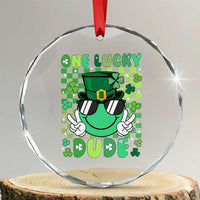 Retro St Patrick's Day Crystal Glass Ornament One Lucky Dude Green Checkered Heart Groovy TS02