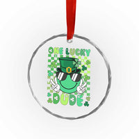 Retro St Patrick's Day Crystal Glass Ornament One Lucky Dude Green Checkered Heart Groovy - Wonder Print Shop
