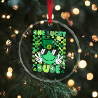 Retro St Patrick's Day Crystal Glass Ornament One Lucky Dude Green Checkered Heart Groovy - Wonder Print Shop
