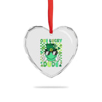 Retro St Patrick's Day Heart Crystal Glass Ornament One Lucky Dude Green Checkered Heart Groovy - Wonder Print Shop