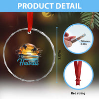 Retro Sunset Palm Tree Hawaii Crystal Glass Ornament Tropical Vacation Graphic