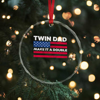 Retro Twin Dad Crystal Glass Ornament Make It A Double US Flag Fathers Day