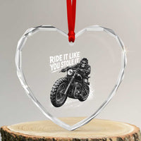Ride It Like You Stole It Skeleton Rider Vintage Motorcycle Graphic Heart Crystal Glass Ornament Biker Enthusiasts