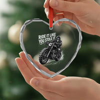 Ride It Like You Stole It Skeleton Rider Vintage Motorcycle Graphic Heart Crystal Glass Ornament Biker Enthusiasts