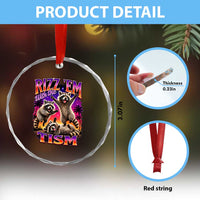 Rizz Em With The Tism Funny Raccoon Crystal Glass Ornament Trash Panda Vintage Bootleg Graphic