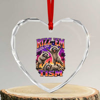 Rizz Em With The Tism Funny Raccoon Heart Crystal Glass Ornament Trash Panda Vintage Bootleg Graphic