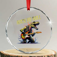 Rock And Roll Crystal Glass Ornament Funny Dionasaur Playing Guitar - Wonder Print Shop