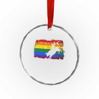 Rodeo Cowboy Bull Rider Western LGBTQ Rainbow Flag Crystal Glass Ornament