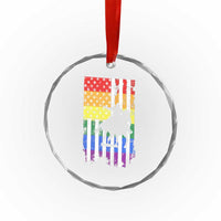 Rodeo Gay Cowboy Western LGBTQ Rainbow Flag Crystal Glass Ornament