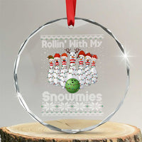 Rollin With My Snowmies Crystal Glass Ornament Funny Christmas Bowling Ugly Sweater Gift - Wonder Print Shop