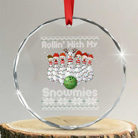 Rollin With My Snowmies Crystal Glass Ornament Funny Christmas Bowling Ugly Sweater Gift TS12