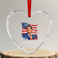 Ronald Regan Patriotic American Flag President Heart Crystal Glass Ornament