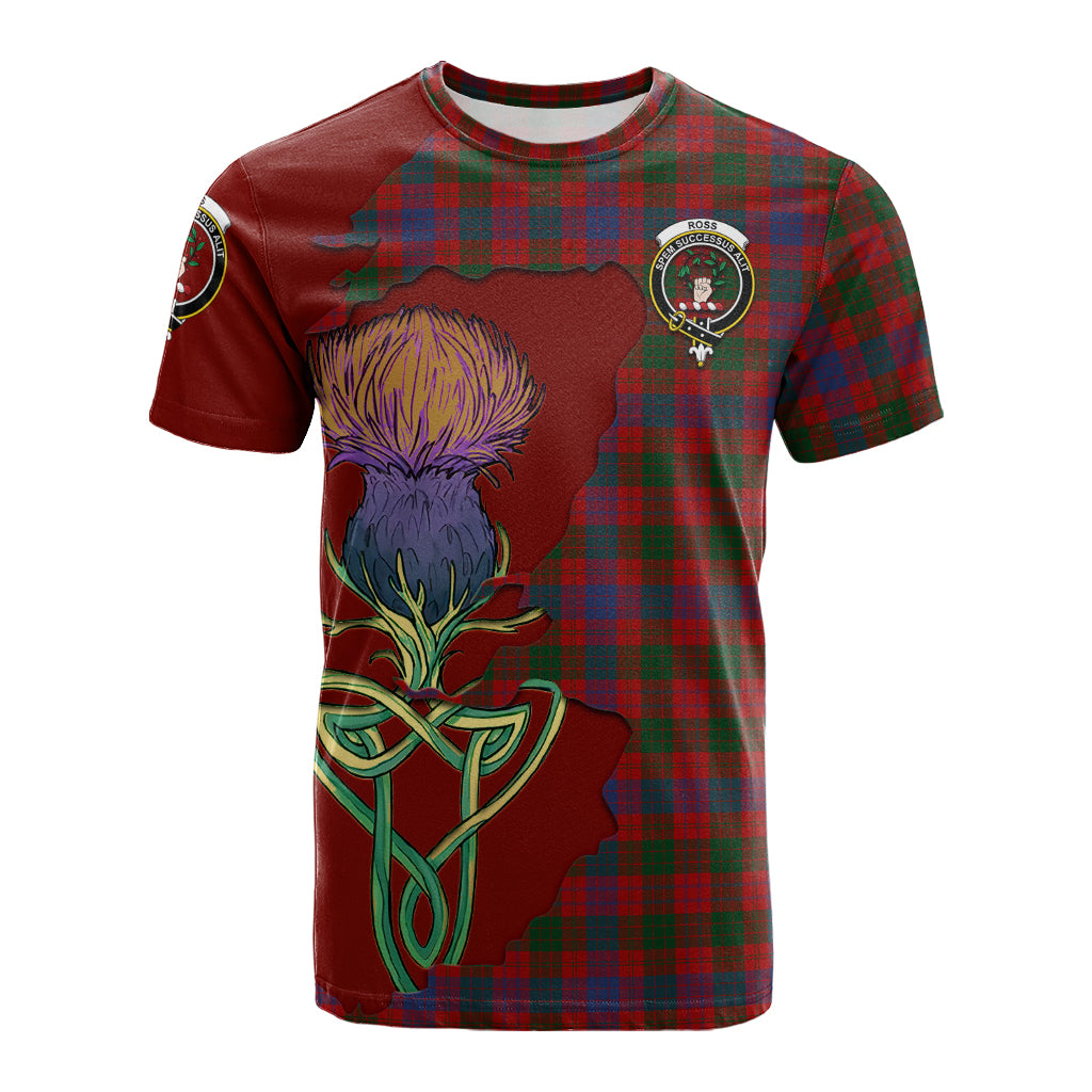 ross-tartan-family-crest-t-shirt-tartan-plaid-with-thistle-and-scotland-map-t-shirt
