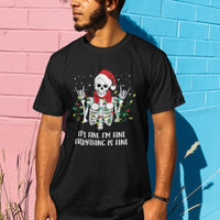 Christmas Skeleton T Shirt It's Fine I'm Fine Everything Is Fine Xmas Light Funny - Wonder Print Shop