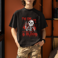 Funny Skeleton T Shirt I'm Ok It's Not My Blood Halloween Joke - Wonder Print Shop