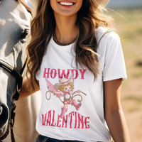 Howdy Valentine's Day T Shirt Cupid Retro Western Cowgirl Cowboy - Wonder Print Shop