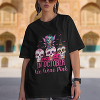 Skull Breast Cancer T Shirt In October We Wear Pink Support Squad Breast Cancer Warrior Survivor - Wonder Print Shop