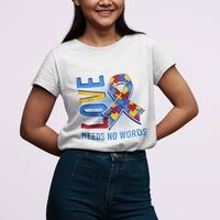 Autism Awareness T Shirt Love Needs No Words Puzzle Heart - Wonder Print Shop