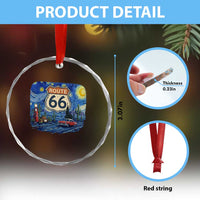Route Highway 66 Road Sign Distressed Road Trip Starry Night Crystal Glass Ornament